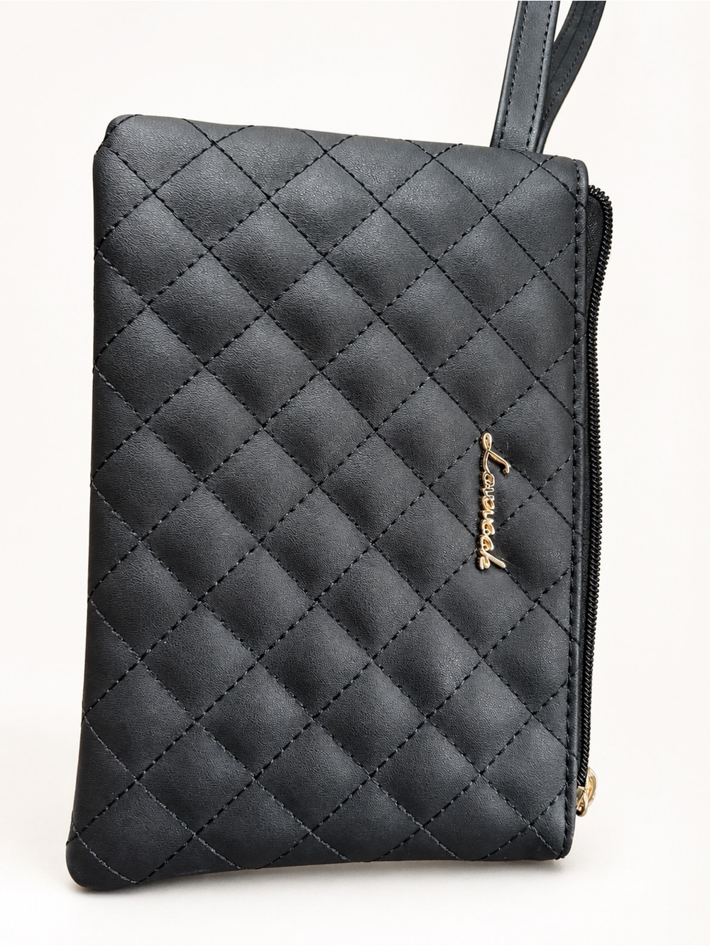 LOVEVOOK Black Quilted Wristlet Clutch Bag Gold Hardware Like New